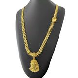 Cordão Elo Americano 10mm + Pingente Jesus - Banhado A Ouro