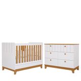 Jogo De Quarto Infantil Biscoito Cômoda 6 Gavetas E Berço Branco/nature - Permóbili Baby