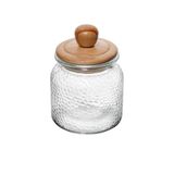 Porta Mantimento De Vidro Martelado Com Tampa De Bambu 700ml