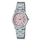 Relógio Feminino Casio Prata Aço Fundo Rosa Ltp-v002d-4budf