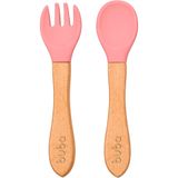 Kit Talheres Infantil Buba Em Silicone E Bambu - 2 Peças - Rosa Buba Rosa