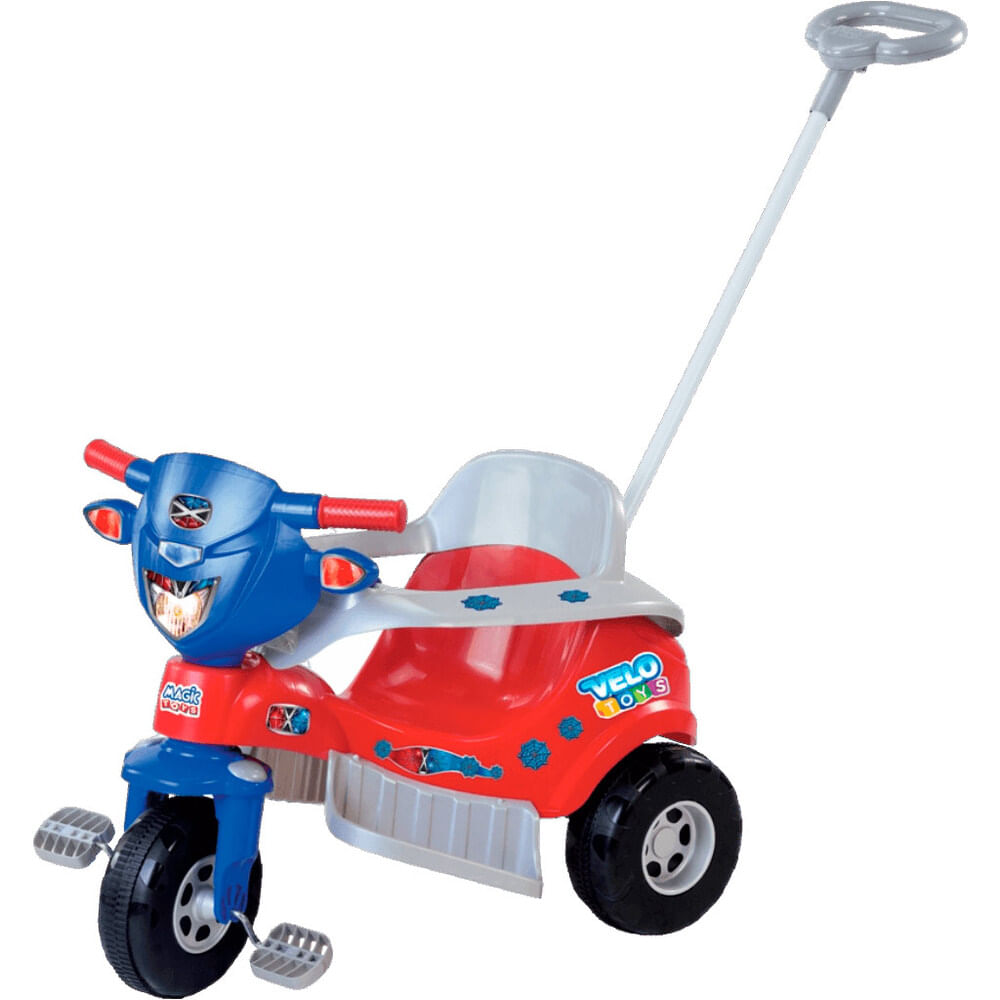 Moto Motoca Triciclo Infantil Tico Tico Velo Toys C/ Empurrador C/ Capacete - Vermelho / Azul - Magic Toys Magic Toys Vermelho/azul