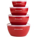 KitchenAid Classic Prep Bowls com Tampas, Conjunto de 4, Empire Red