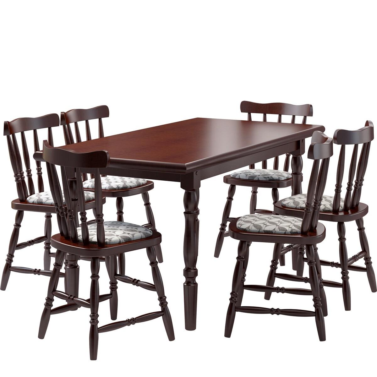 Conjunto Mesa De Jantar 160cm Com 6 Cadeiras Estofadas Multimóveis Cr50086 Castanho