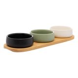 3 Petisqueiras Com Bandeja De Bambu 32x10x3,5cm - Lyor