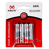 Kit 4 Pilha Recarregáveis Palito Tamanho Aaa Mox De 1.000mah