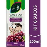 Kit 6 Sucos Life Mix Kids 200ml Turma Da Mônica Sabor Uva