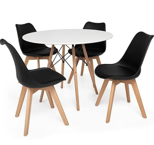 Conjunto Mesa Branca Eames 90cm E 4 Cadeiras Leda Preta