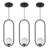 Kit 3 Luminária Pendente Teto Lustre Arco Globo Quarto Preto