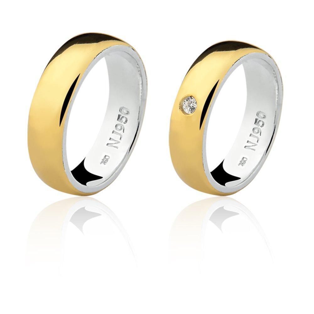 Par De Aliança Casamento/noivado Mista Ouro 18k/750 E Prata