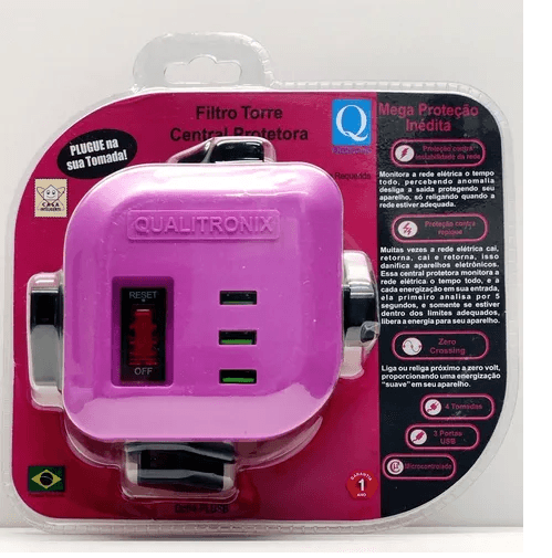 Filtro Torre 4 Tomadas - Plug Tripolar - Lilas - Com Usb