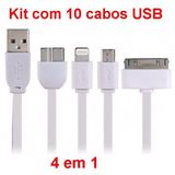 Kit 10 Cabo Carregador Universal Usb Iphone 3/4/5/6/7/s Galaxy