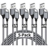 Cabo Usb Tipo C Carregamento Rápido, Etguuds 5-pack, 3/3/6/6/10 Ft Cabo Usb-a Para Carregador Usb-c Trançado Compatível Com Samsung Galaxy A71 A70 A