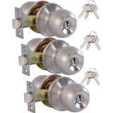 (3 Pacote) Botões Da Porta De Entrada Redonda Com Fechadura E Chaves, Maçanetas Exteriores/interiores Para Quarto Ou Banheiro, Satin Nickel Door Lock