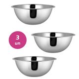 Kit 3un Bowl Inox Saladeira 24cm Tigela Bacia Cozinha