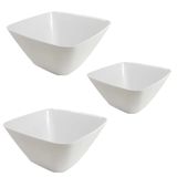 Kit 3un Tigela Bowl Quadrado Melamina Branco Salada Petiscos