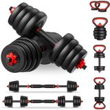 Kit Halteres 6 Em 1 Peso Musculacao Ate 50kg Ajustavel Preto