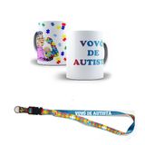 Kit Sou Vovó De Autista Caneca + Chaveiro E Cordão Puzzle