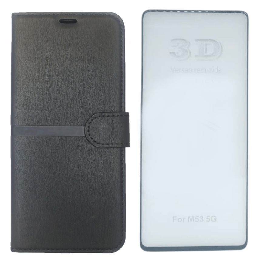 Kit Capa Carteira Compatível C/ Samsung M53 + Película 3d