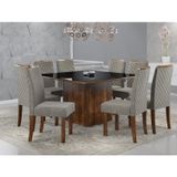 Conjunto Sala De Jantar Mesa Atena 136cm Tampo Vidro/mdf Com 8 Cadeiras Elegance  Rústico/preto