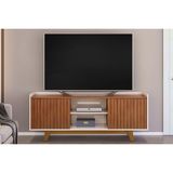 Rack Bancada P/tv Até 60 Polegadas Flat Ripado C/ Nichos E Pés 150x60cm Freijó/off White - Dj Móveis