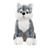 Cachorro Husky Sentado Em Pelúcia Cinza Macio 26cm