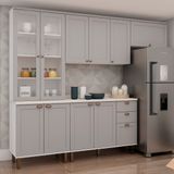 Cozinha Modulada Com Cristaleira Com Tampo Impermeável 100% Mdf Iluminata Branco/fendi