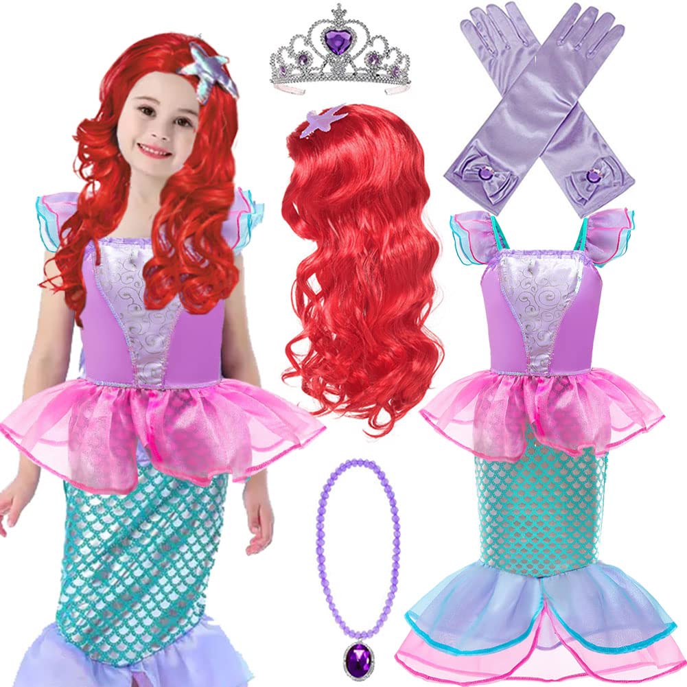 Fantasia Princesa Pequena Sereia Para Meninas Com Peruca Ariel 5-6t