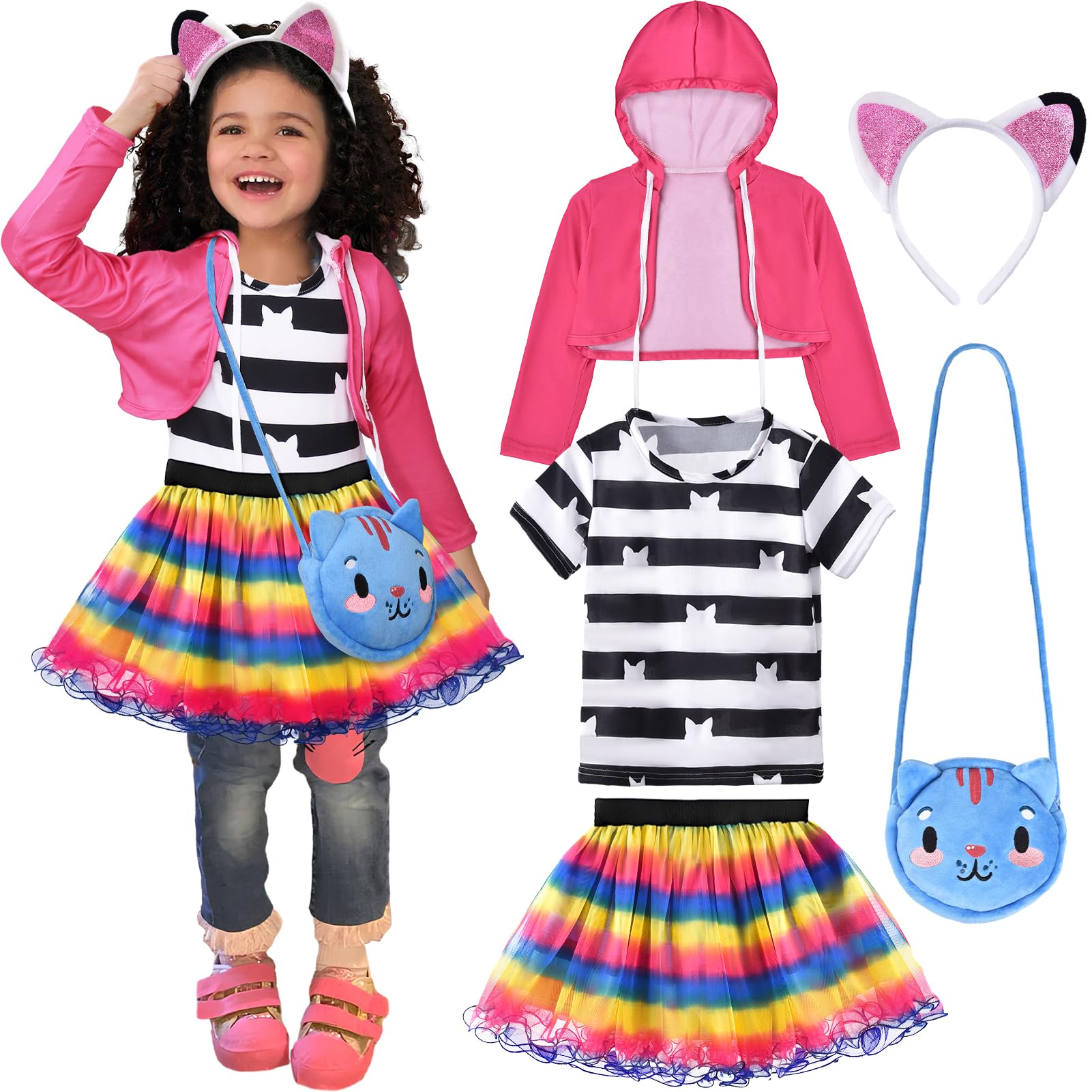 Fantasia Latocos Girls Cat Dollhouse Com Vestido De Tutu Arco-íris