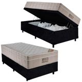 Cama Box Baú Suede Solteiro + Colchão De Molas Ensacadas Ortobom Airtech Springpocket 88x188x69 Preto