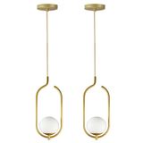 Kit 2 Pendentes Lustres On Clip Dourado Globo De Vidro Branco