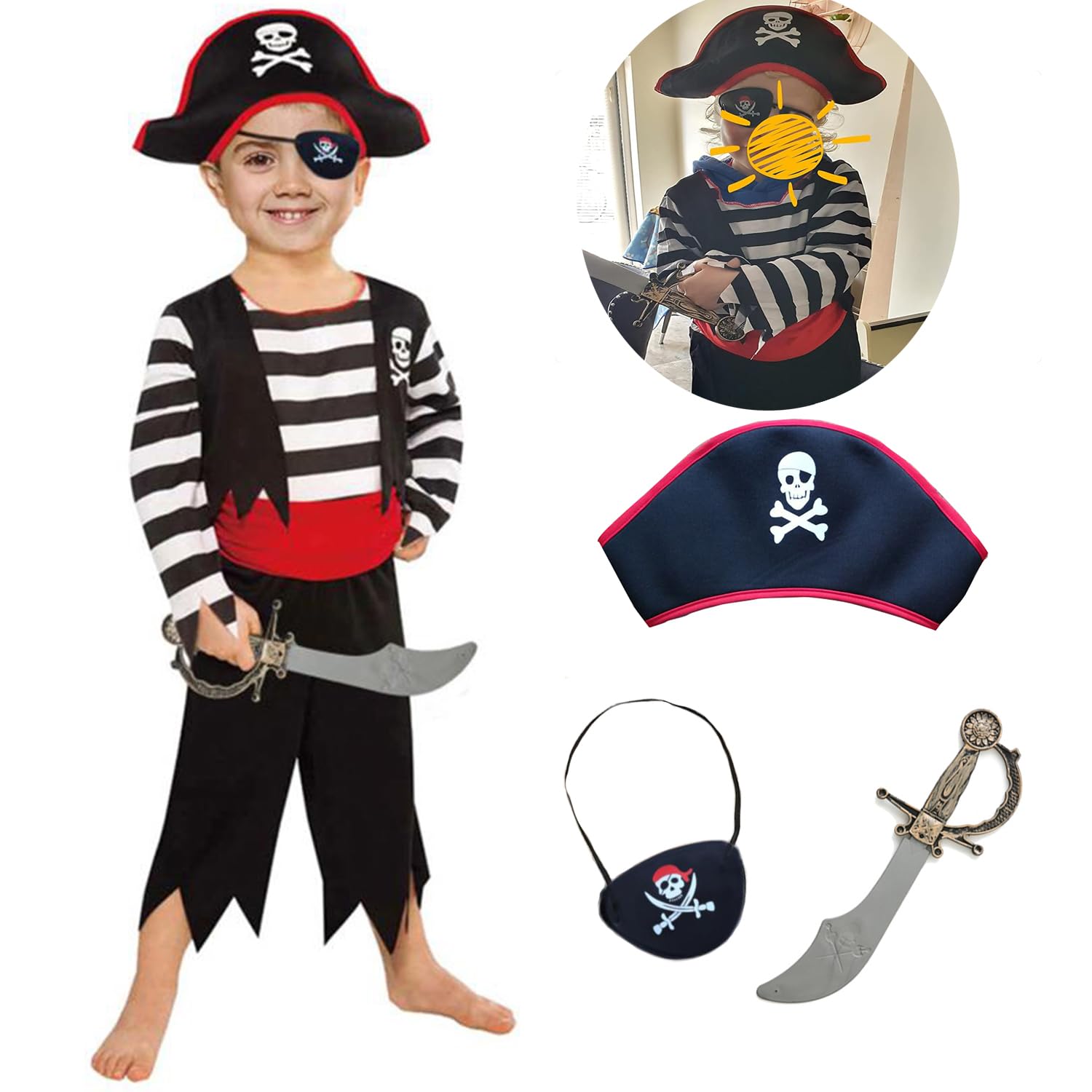 Fantasia De Menino Pirata Infantil Sp Funworld Com Espada, Tapa-olho E Chapéu