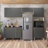 Cozinha Completa Angelita 11 Portas 4 Gavetas 100% Mdf Bianco Tok / Cinza