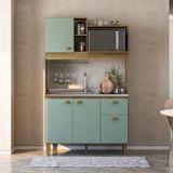 Cozinha Compacta Azaleia De 120cm 4 Portas E 1 Gaveta Bellagio Mel / Verde Bellagio