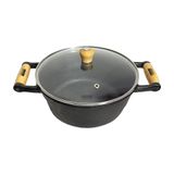 Panela Caçarola Ferro Alça Madeira Tampa Vidro 24cm 3,4l