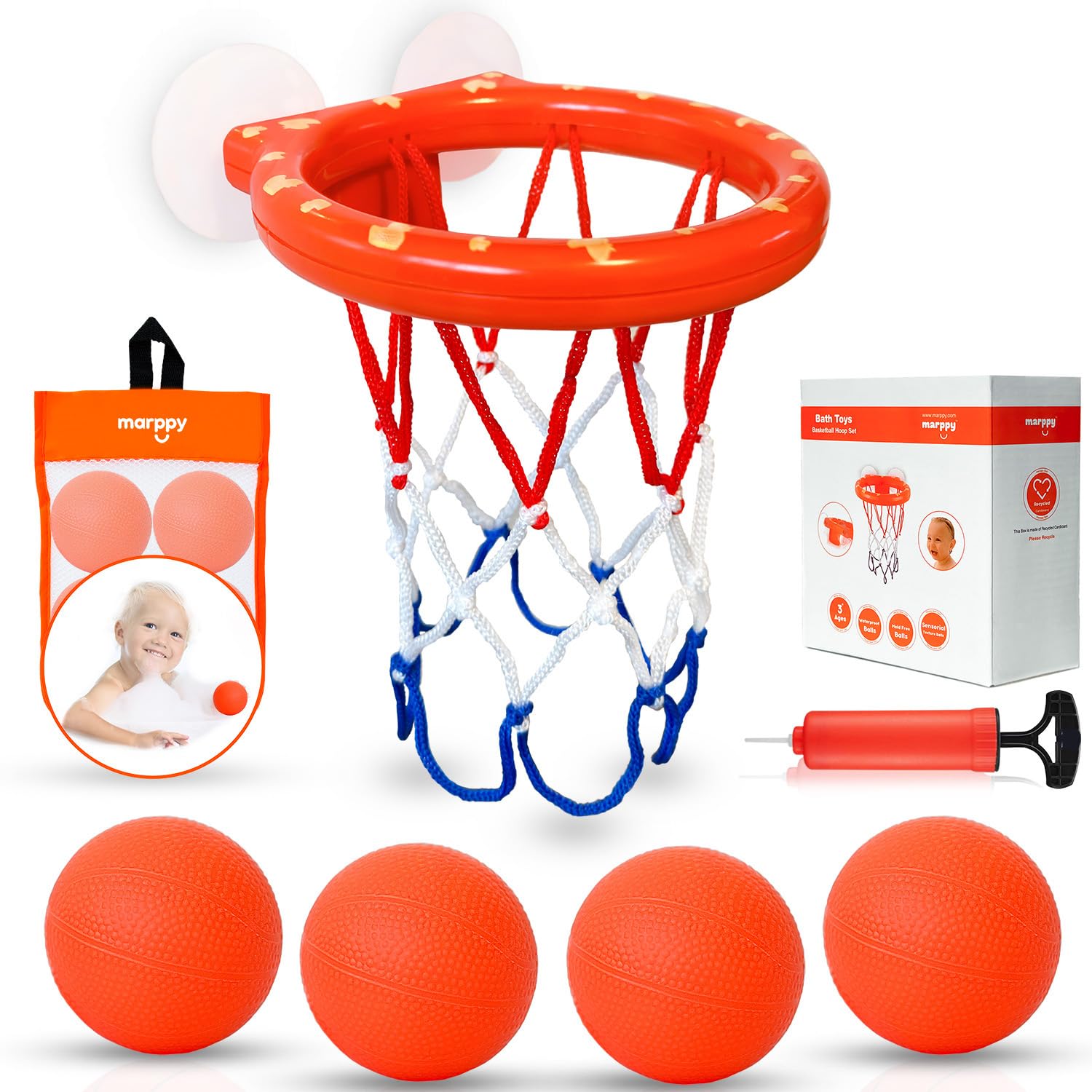 Brinquedo De Banho Marppy Bathtub Basketball Hoop Com 4 Bolas Para Crianças