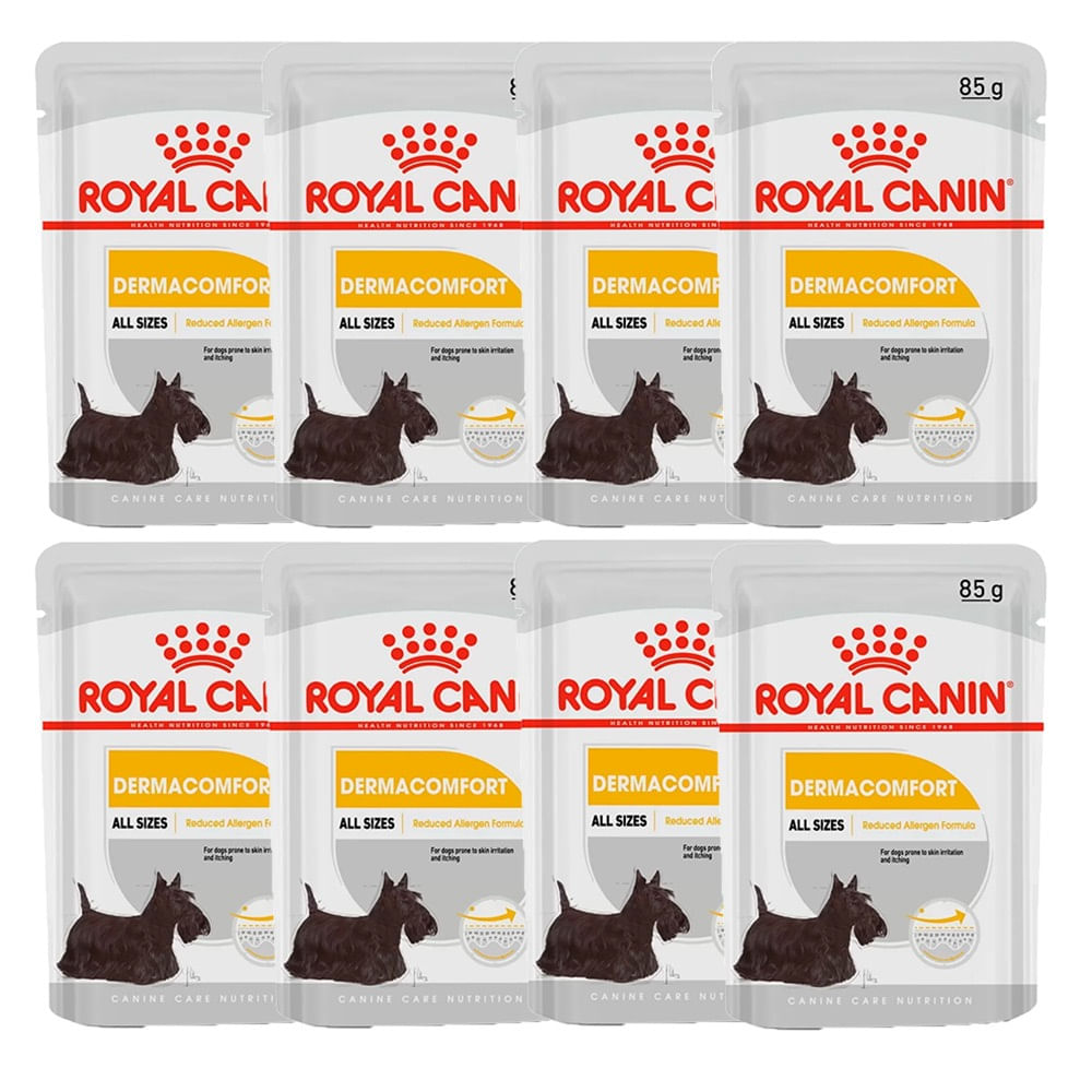 Kit 8 Un. Ração Úmida Royal Canin Dermacomfort Cães Adultos 85g