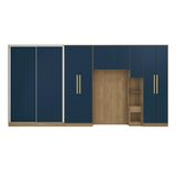Quarto Modular Kappesberg Adapt Nogueira/azul Profundo 6 Peças 450cm