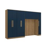 Quarto Modular Kappesberg Adapt Nogueira/azul Profundo 5 Peças 349cm