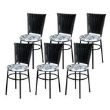 6 Cadeiras Para Mesa Preta Hawai Preto Assento Floral Cor:floral Branco