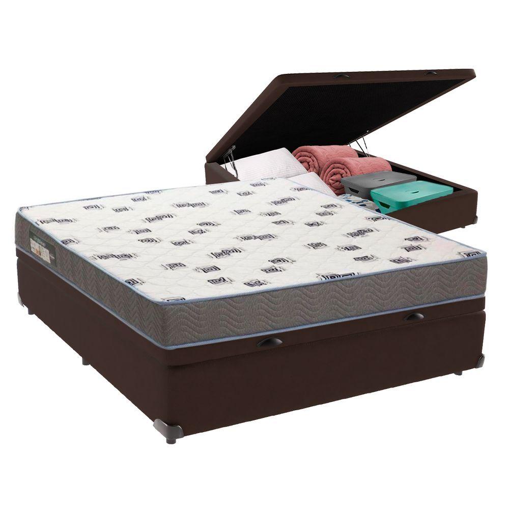 Cama Box Casal Com Bau Ortobom D33 Light Bege Cor:marrom