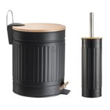 Lixeira 5l Fechamento Suave Escova Sanitária Preta Fluted
