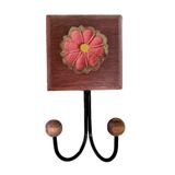 Toalheiro Cabideiro Duplo Flor 3d Rústico Artesanal Ferro Cor Rosa