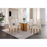 Conjunto Sala De Jantar Mesa Olímpia 90cm Mdf Canto Reto E 4 Cadeiras Liz Moderna