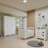 Quarto De Bebê Completo Com Guarda-roupa, Berço E Cômoda Manu Branco