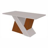 Mesa De Jantar 170x90cm Tampo Mdf/vidro Vênus Móveis Lopas Frassino/off White