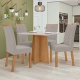 Conjunto Mesa 90cm Celebrare Com Vidro E 4 Cadeiras Apogeu Amêndoa Clean/off White/capuccino