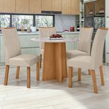 Conjunto Mesa 100cm Celebrare Com Vidro Redonda E 4 Cadeiras Apogeu Amêndoa Clean/off White/naturale Creme