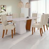 Conjunto Mesa 170cm Luxor Com Vidro E 6 Cadeiras Celina Off White/frassino/naturale Creme