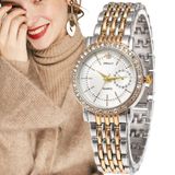 Relógio Feminino Dourado E Prata Strass Aço Luxo Elegante